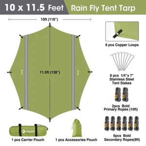VILLEY Hammock Tent Rain Fly, Octagonal Waterproof Camping Tarp Green - Picture 1 of 12