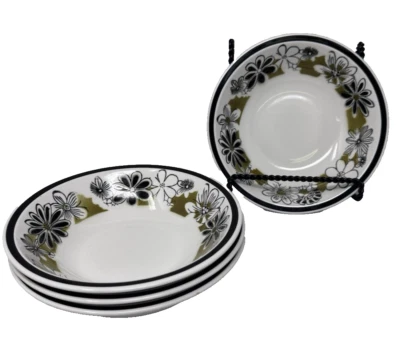 MIKASA LEILANI 4 CUENCOS MEDIADOS DE SIGLO 7,25" NEGRO AGUACATE VERDE NEGRO FLORAL Foto 1 de 4