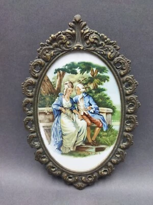 Cuadro miniatura marco latón y placa cerámica grabada con cuadros famosos Foto 1 de 4