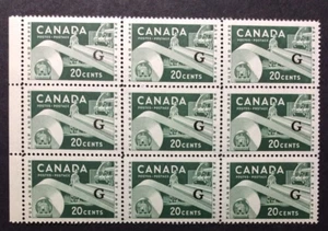 BroadviewStamps Canada #O45 MNH F-VF margin block of 9. CV$36+ - Picture 1 of 2