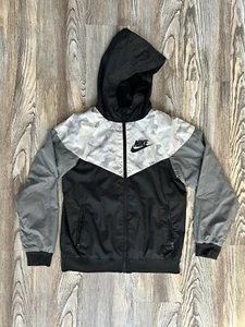 Youth Nike Windrunner Jacket Large Full Zipper Black White Grey Hoodie - Picture 1 of 4