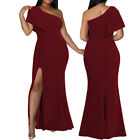 Stylish New Women Slit Sloping Shoulder Bodycon Solid Evening Dress Party