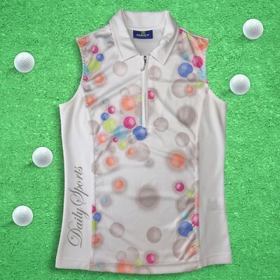 Polo de golf sin mangas blanco con pelotas de golf arco iris para mujer DEPORTES DIARIOS - talla pequeña Foto 1 de 3