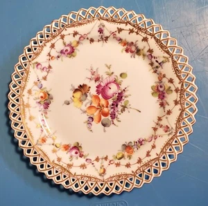 "Piatto Reticolato Meissen Antico con Fiori e Oro 7,75" - Foto 1 di 7