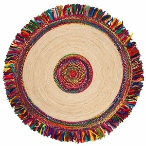 Rug cotton jute mix braided style handmade Round area carpet for home decor rug - Picture 1 of 4