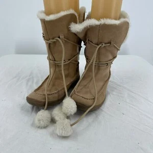 Airwalk Womens Lace Up Suede Boots Size 5.5 Tan Faux Fur Hippie Boho Festival - Picture 1 of 12