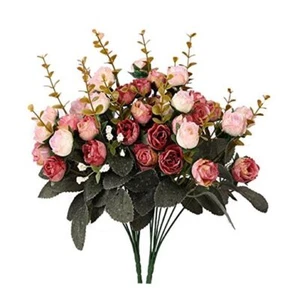 Artificial Silk Fake Flowers Rose Floral Decor Pink Coffee Pack of 2 - Picture 1 of 7