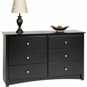 Black 6 Drawer Dresser Chest Drawers Wooden Storage Modern Bedroom Furniture - Picture 1 of 4