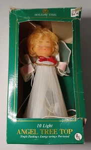 VTG Stockinette Angel Tree Topper Rubber Face Flashing Lights Christmas Taiwan - Picture 1 of 15