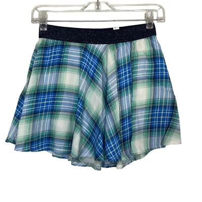 Justice Plaid Skort Skirt Girls 12 Blue Sparkle Waist New - Image 1 of 4
