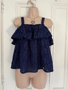 Really cute little navy broderie anglaise top Superdry, size M/12, vest, ruffle - Picture 1 of 16