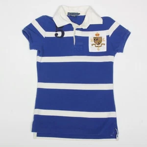 Ralph Lauren Kids Polo Shirt Royal Crown Crest Patch Blue White size S - 807 - Picture 1 of 4