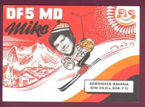 Vintage QSL Radio Card Germany DF5MD Mike Nowak Sonthofen ski Bavaria 1979 - Imagen 1 de 2