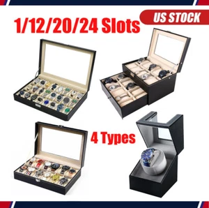 12/24/20 Slots PU Leather Wrist Watch Display Box Storage Holder Organizer Case - Picture 1 of 43