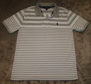 Polo Ralph Lauren Boys Size M (10-12) Performance Gray White Striped Polo Shirt - Picture 1 of 6