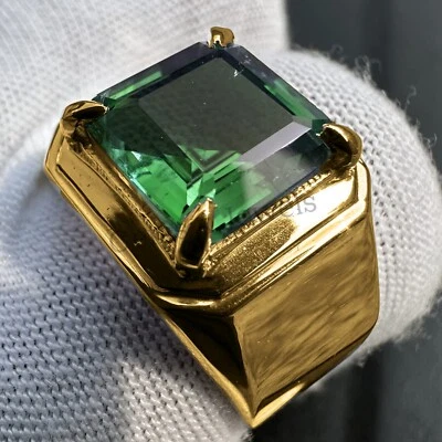 Green Emerald Gemstone Men's Ring 14k Gold Plated 925 Silver Men's Ring Jewelry