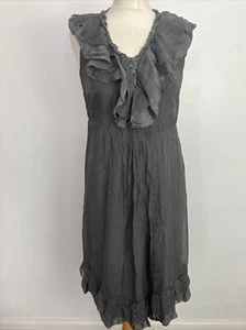 Phase acht grau italienische Seide Boho ärmellos 2-teiliges Kniekleid Größe M UK 12 - Bild 1 von 7