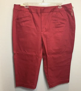 NWT St. Johns Bay Woman Secret Stretch Waist Deep Red Capris Pants Size 24W Plus - Picture 1 of 6
