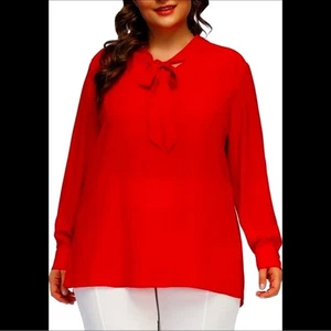 Blusa para mujer Hanna Nikole elegante roja cuello falso pajarita talla 18W - Imagen 1 de 14