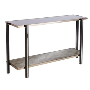 50" Smoky Black and Champagne Glass Mirrored Floor Shelf Console Table with S... - Picture 1 of 7
