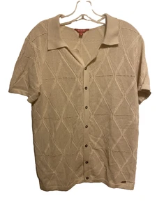 Guess Mens Button Down Crocheted Knit Sweater Size Medium Off-white NWOT - Picture 1 of 6