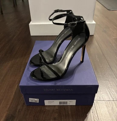 Stuart Weitzman Nudistsong Black Patent Leather Strappy Heels Women’s Size 6.5 M - Image 1 of 4