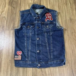 Polo Ralph Lauren Denim Trucker Vest Girls 12 Patch Patchwork Cutoff Biker Blue - Picture 1 of 12