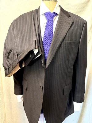 Traje de LANA SAMUELSOHN Hombres Ventilaciones Laterales RAYAS MARRONES Sin Pliegue 40 XS 2 BOTONES * Foto 1 de 4