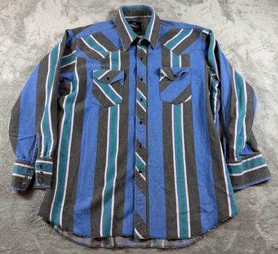 Camisa De Colección Wrangler Western L Azul Verde Rayas Perla A Presión Vaquero Rodeo Años 90 Foto 1 de 4