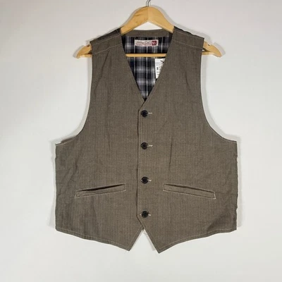 NEW Sovereign Code Mens Lucas Vest XL Beige Brown Herringbone Plaid Lined Office - Image 1 of 4