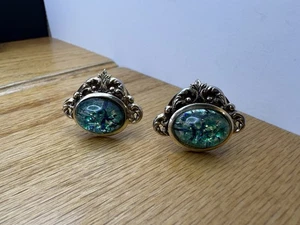 Vintage Cufflinks Faux Opal And Gold Tone - Picture 1 of 2