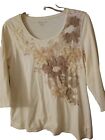 Coldwater Creek Top L Women's Floral Ribbon Pearl Embellished Cottagecore