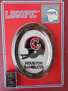 Vintage USFL Houston Gamblers Fußball Aufnäher gerahmt & 2 PINS mit HÜLLE SELTEN - Bild 1 von 9