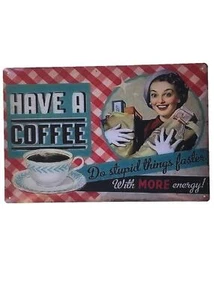 Metal Tin Sign Vintage Wall Decor-Coffee for Funny Kitchen Food Bar Pub 12" X 8" - Picture 1 of 4