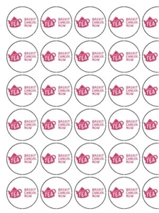 X30 Breast Cancer Now Tea Party 1.5" PRE-CORTADO PREMIUM Arroz Papel Pastel Toppers - Imagen 1 de 1