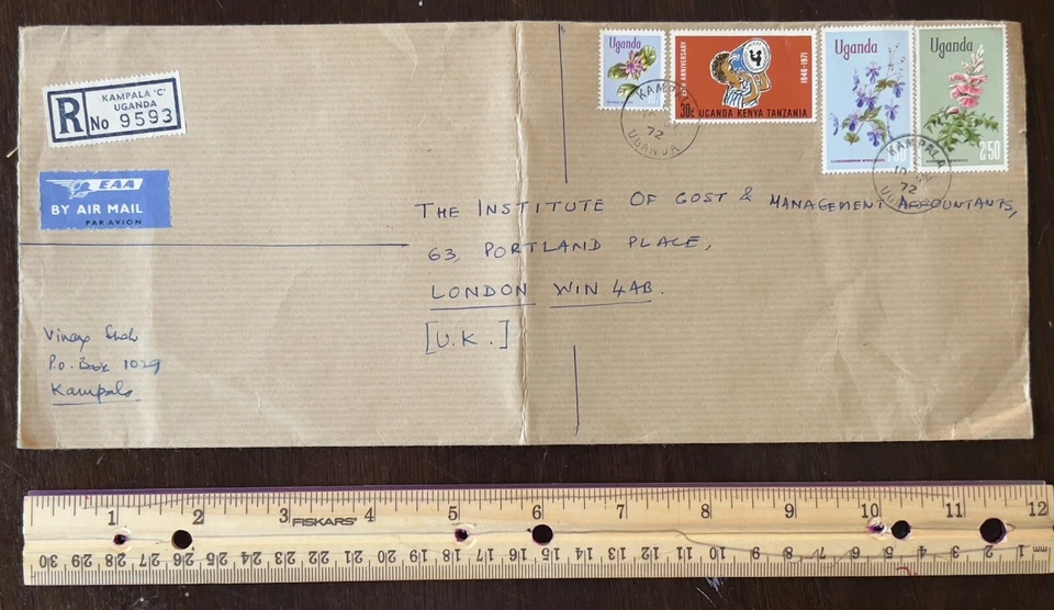 Kampala Uganda 1972 registrada cubierta larga enviada a Londres Reino Unido Gran Bretaña Foto 1 de 4