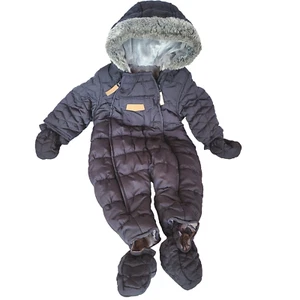 Mothercare Boys Snowsuit Size 3 to 6 Month Puffer Navy Hooded Mittens N Booties - Picture 1 of 12