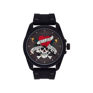 Ed Hardy Men's Matte Black Silicone Strap Watch 46mm - Picture 1 of 3