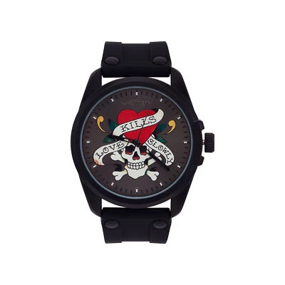 Ed Hardy Men's Matte Black Silicone Strap Watch 46mm - Image 1 of 3