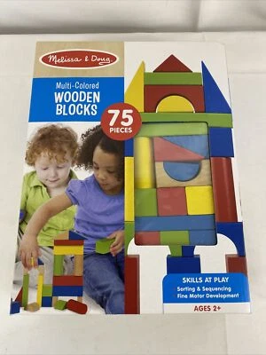 Melissa & Doug 75 Piece Multi-Colored Wooden Shapes Building Blocks Set Ages 2+ - Image 1 of 4
