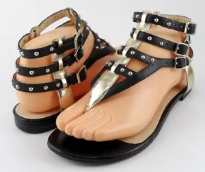 $110 ENZO ANGIOLINI TARAKETH Black Light Gold Designer Strappy Sandals 6.5 - Picture 1 of 4