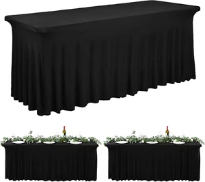 2 Pack Spandex Table Skirts - Rectangle Table Stretch Tablecloth Washable Wrinkl - Picture 1 of 8