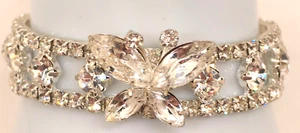 Bridal Wedding Jewelry Crystal Rhinestone Dazzling Stone Wide Bracelet Silver - Picture 1 of 9