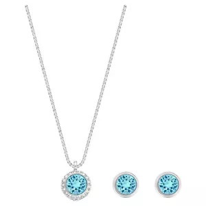 Swarovski Jewelry Set Earrings and Necklace FLIRT Aqua, Rhodium -5030716 New - Picture 1 of 5