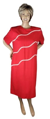 Vestido Midi Vintage Henry-Lee Vermelho e Branco Manga Curta Plus Size 20 - Imagem 1 de 4