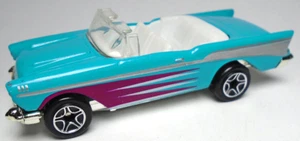 1997 MATCHBOX '57 CHEVY BEL AIR CONVERTIBL BLUE 3" DIECAST CAR W/ WHITE & PURPLE - Picture 1 of 6