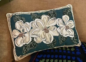 Vintage Handmade Tapestry Pillow Throw Magnolias - Picture 1 of 7