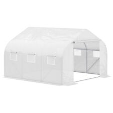Outsunny Walk-In Polytunnel Greenhouse w/ Roll Up Door Windows, 3.5x3x2 m White