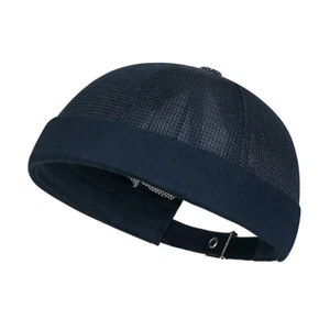 Men Mesh Docker Cap Rolled Cuff Brimless Skullcap Beanie Hat Adjustable - Picture 1 of 13