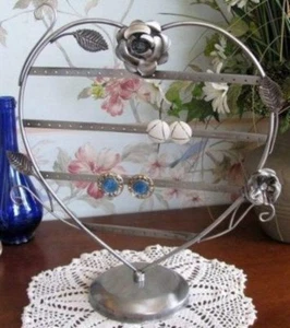 Soporte para pendientes de plata corazón estante 13 pulgadas pantalla de mesa acento rosa 34 pares - Imagen 1 de 2